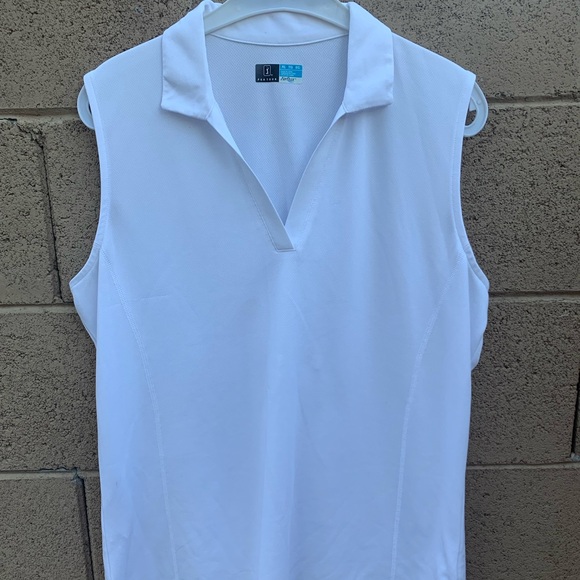 PGA Tour White Sleeveless Polo Shirt With Collar and V-Neck Perry Ellis Fitted - Picture 1 of 8